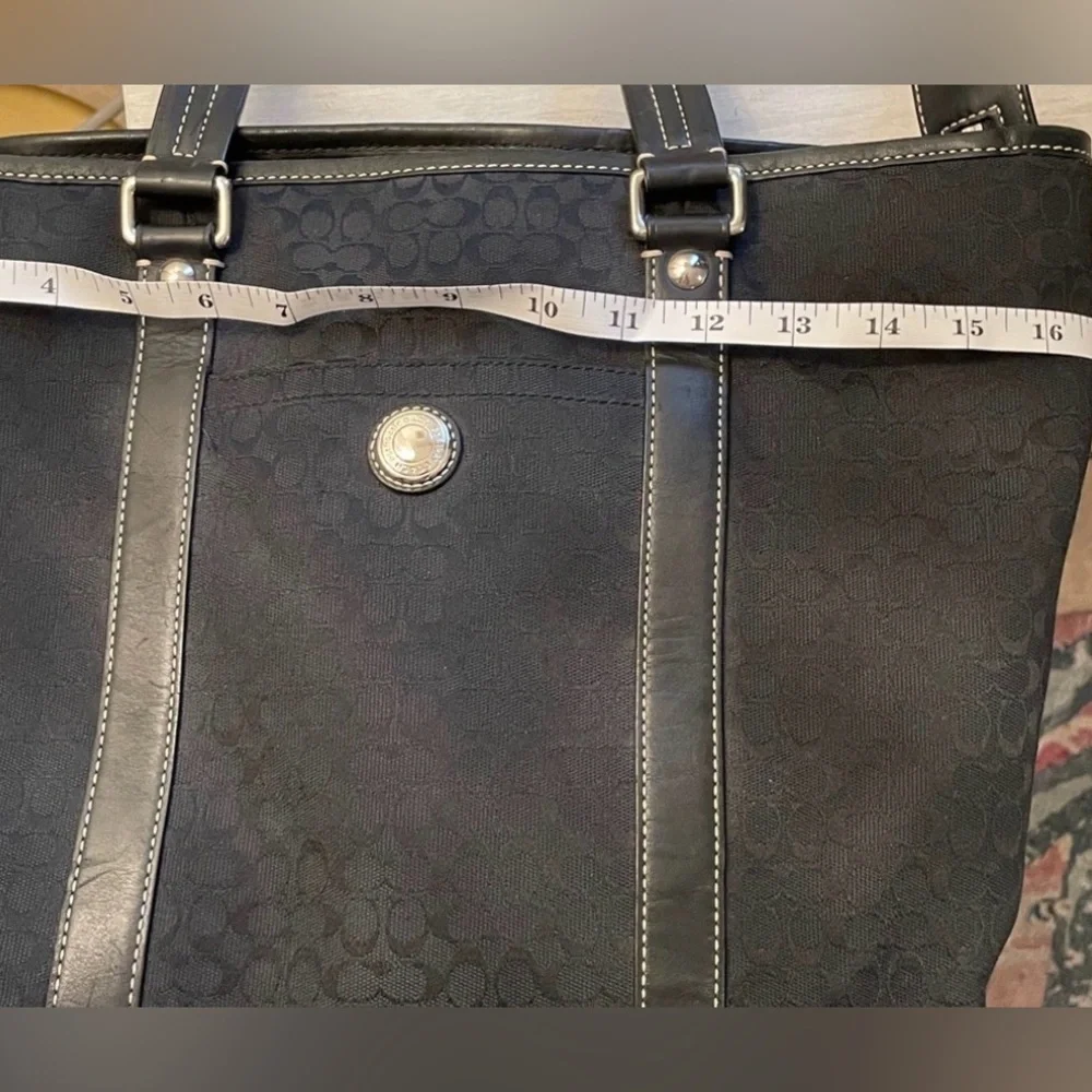 Coach travel Signature tote black featuring monogram canvas and leather 2009